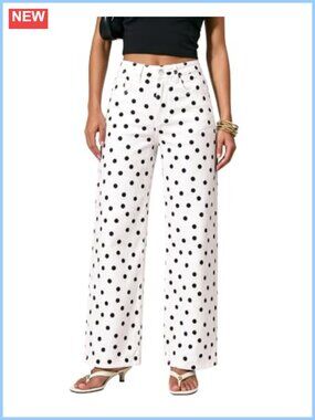 Wide Leg High Waisted Polka Dot Stretch Denim Jeans